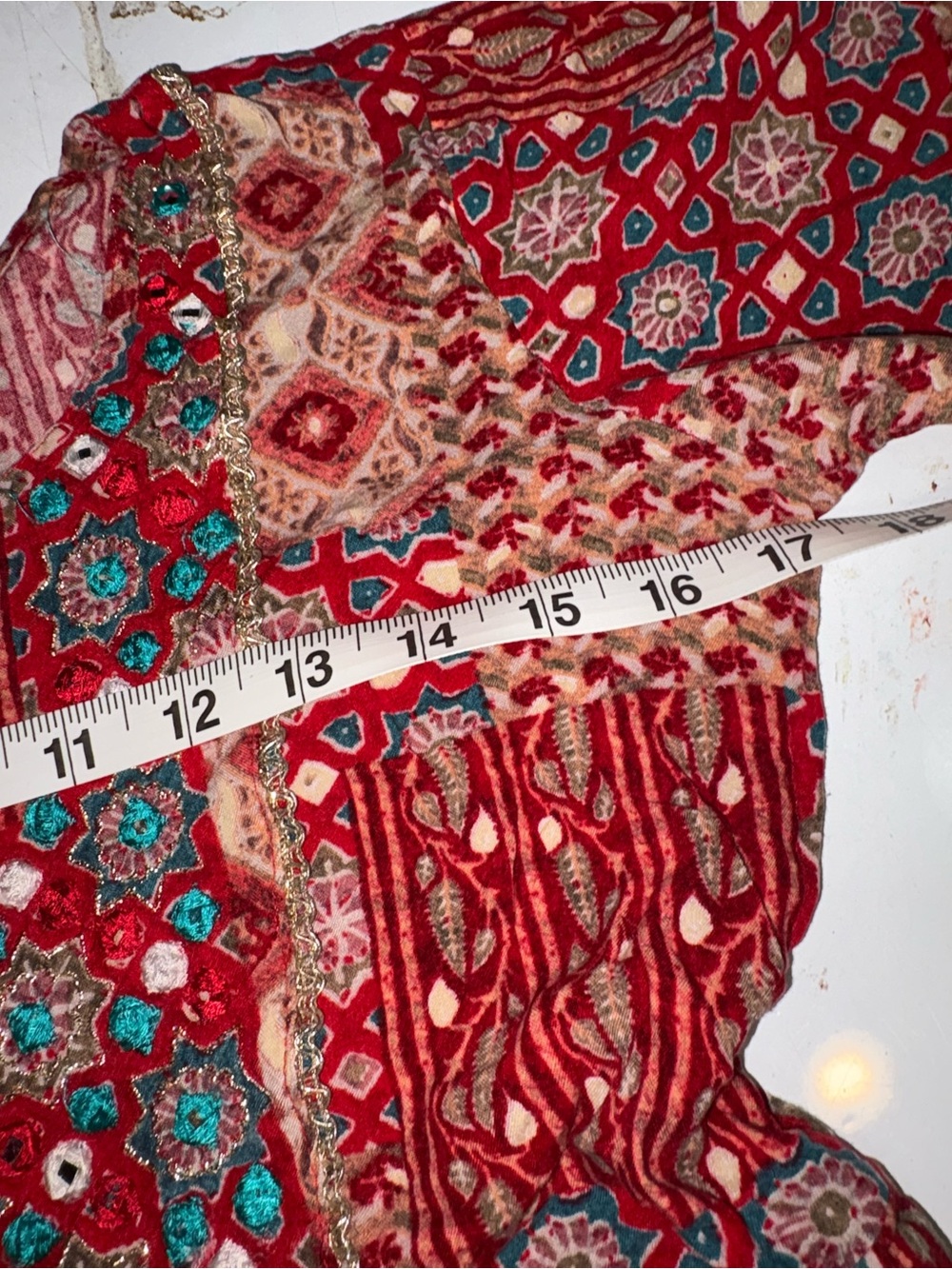 India Red patchwork crinkle boho midi dress d4 - Picture 4 of 10